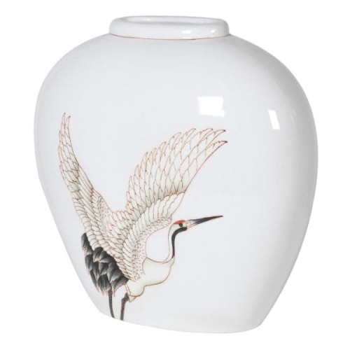 Wazon ceramiczny Crane S 32 cm biała porcelana motyw żurawia