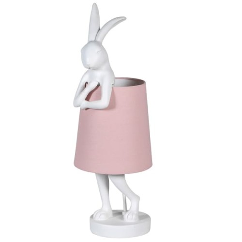 Lampa stołowa Pink Rabbit 63 cm wysokości biały królik różowy abażur lniany