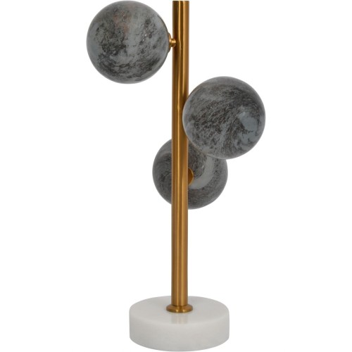 Lampa stołowa Orbit 50 cm – trzy szklane kule, biały marmur i złota rama