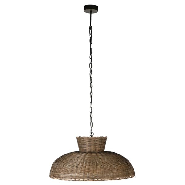 Duża lampa wisząca z naturalnego rattanu i żelaza