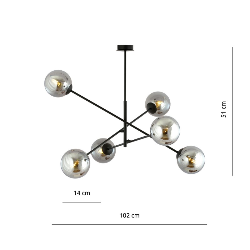 Lampa sufitowa Bubble 6 Graphite 51x102 cm sześć szklanych kul czarna metalowa rama