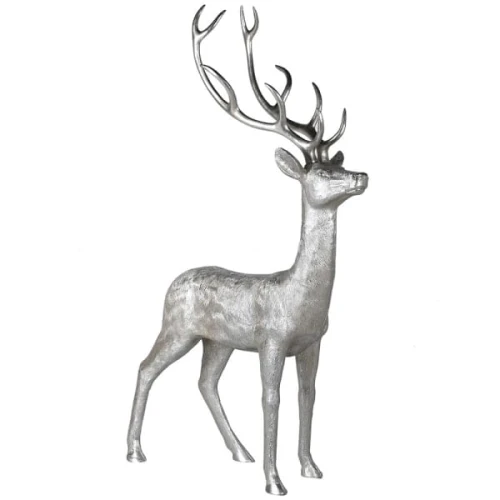 Duża rzeźba świąteczna Silver Deer 211 cm – srebrny jeleń z poliresinu