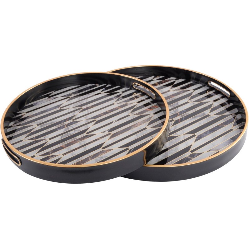 Ozdobne tace Geo w kolorze starego złota i czerni 46 cm średnicy