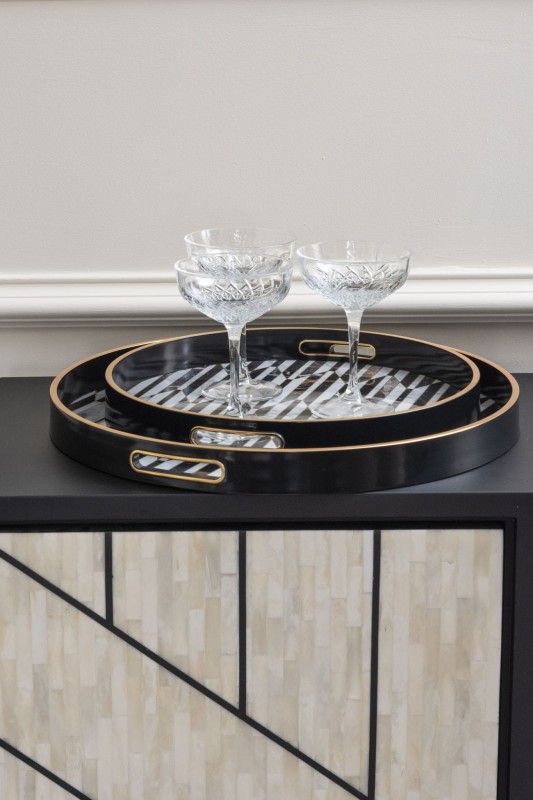 Ozdobne tace Geo w kolorze starego złota i czerni 46 cm średnicy