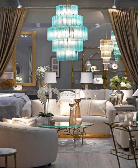 Żyrandol Maldon Blue 110x80 cm niebieskie szkło żelazo duży rozmiar