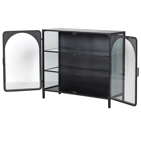 Żelazna komoda Bardem Glass 111x99 cm czarne żelazo szklane drzwiczki
