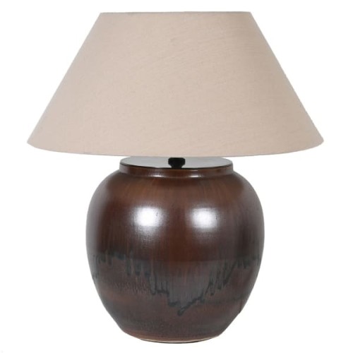 Lampa stołowa Mayfair Brown 71 cm porcelana lniany kremowy abażur