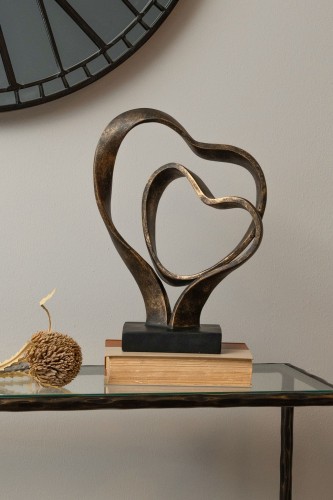 Rzeźba Heart Gold 36 cm – dwa połączone serca w kolorze starego złota