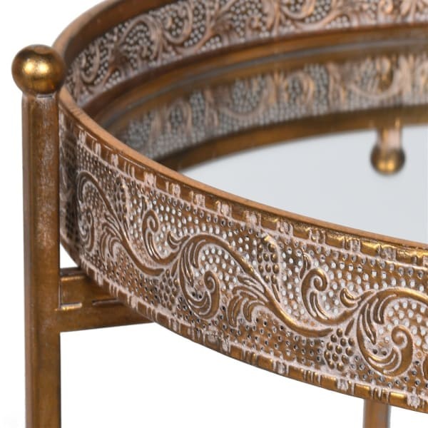 Stolik boczny Savile Iron 63 cm złote żelazo dwa blaty lustrzane szkło
