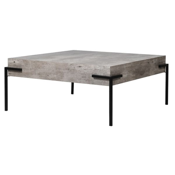Stolik kawowy Faux Concrete 83 cm kwadratowy szary blat żelazna czarna podstawa