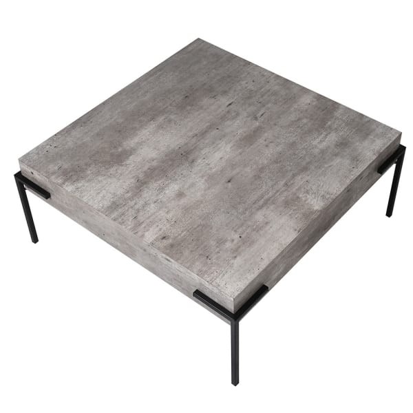 Stolik kawowy Faux Concrete 83 cm kwadratowy szary blat żelazna czarna podstawa