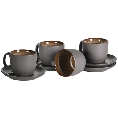 Zestaw filiżanek do espresso Sloane – 4 kamionkowe filiżanki ze spodkami, szaro-brązowe