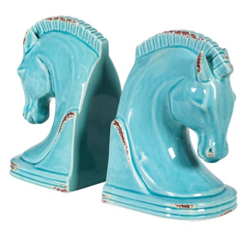 Podpórki do książek Blue bookend niebieskie konie ceramiczne 20 cm podpórka