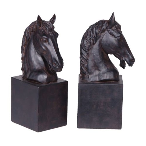 Podpórki do książek Horse Black 24,5 cm – czarne głowy koni z żywicy
