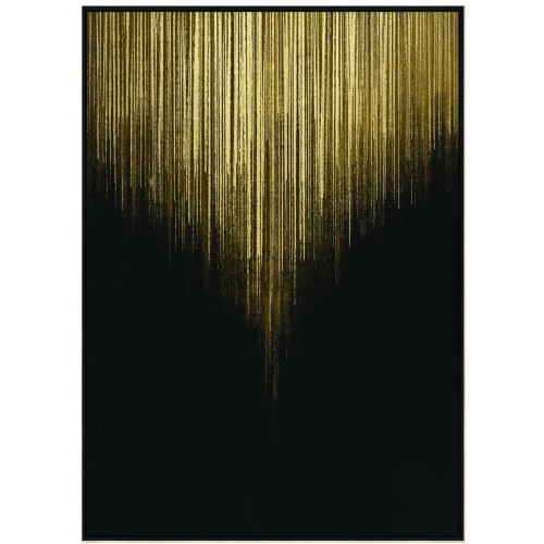 Obraz Rain 140 × 100 cm – czarno-złota abstrakcja na płótnie, ręcznie wykończona złotą folią