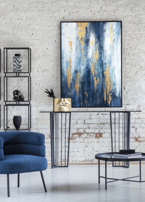 Obraz Blue na płótnie 140x100 cm ręcznie wykończony złota folia