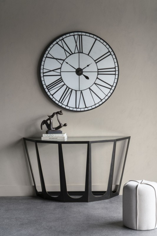 Lustrzany zegar Caroline Oversized 106 cm średnicy czarna rama żelazo