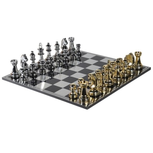 Zestaw szachowy Luxury szachy 60x60 cm polyresin czerń srebro złoto