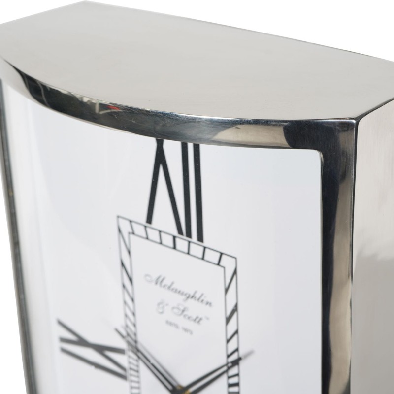 Stalowy zegar nablatowy Oracle 54 cm wysokości biała tarcza srebrne wykończenie