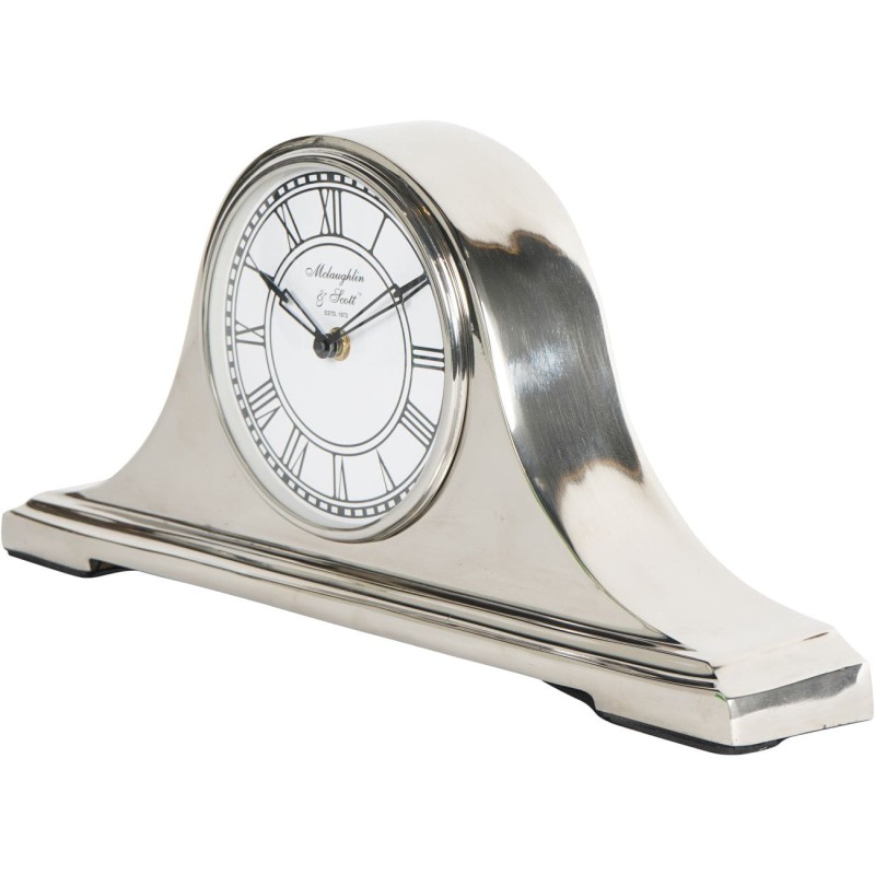 Stalowy zegar nablatowy Retro Silver 44x20 cm srebrny kominkowy mechanizm kwarcowy
