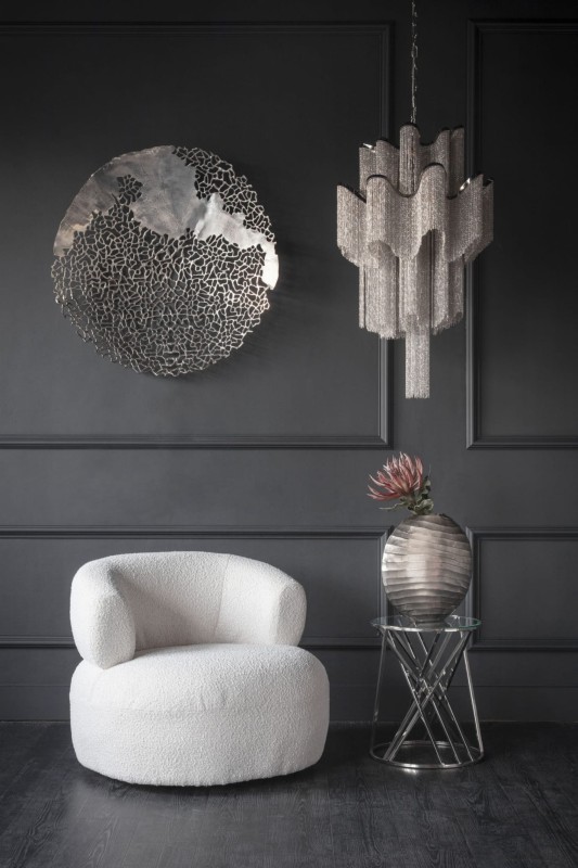 Srebrna dekoracja na ścianę Chelsea srebrny aluminiowy dysk 90 cm - srebrna dekoracja na ścianę