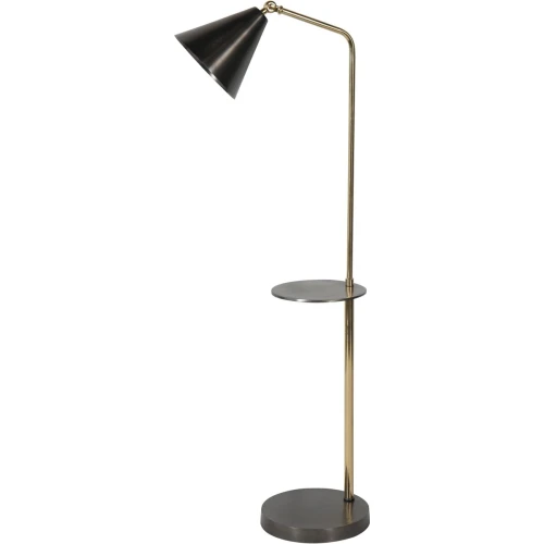 Lampa podłogowa Cheval Simple 138 cm – szara metalowa lampa z okrągłą półką i mosiężnymi detalami