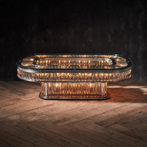 Podświetlany Stolik Kawowy Rex 135 cm luksusowe szkło wysokiej jakości prostokątny blat unikat