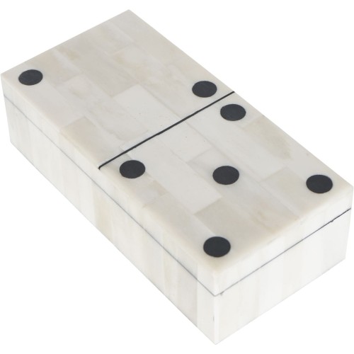 Gra domino Bone Inlay 18 × 9 cm – dekoracyjne pudełko z kości bawolej w kolorze kremowym