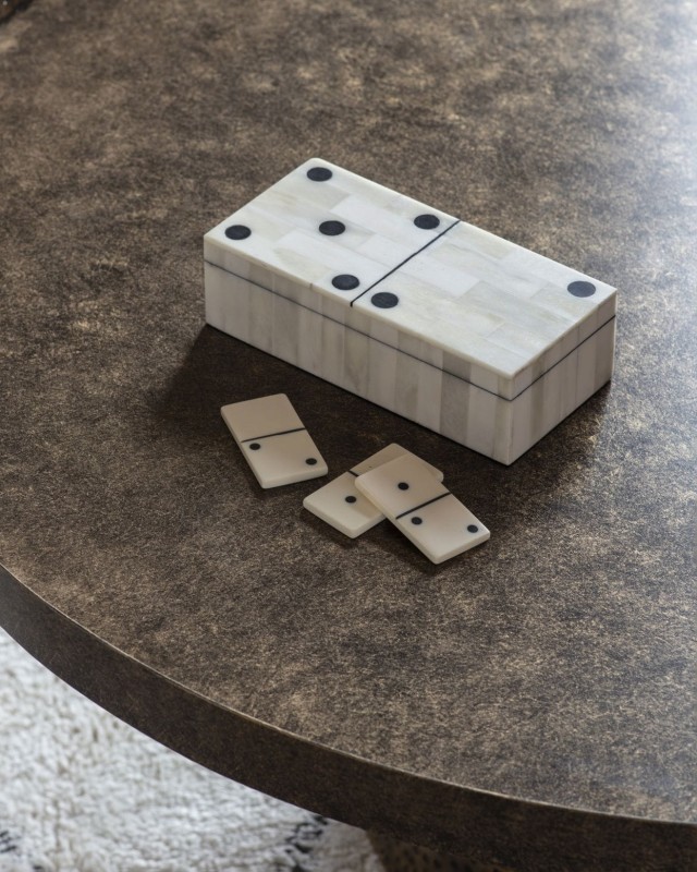 Pudełko Domino Bone Inlay 18x9 cm ozdoba wnętrza gra domino pudełko dekoracyjne