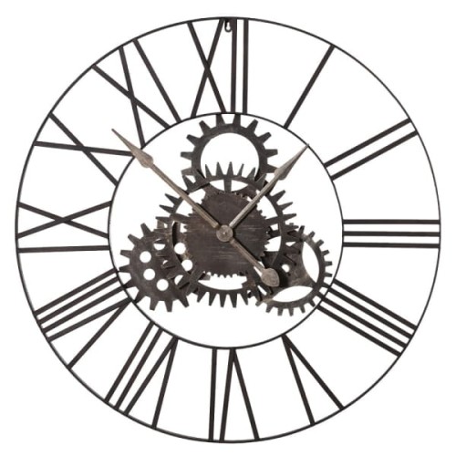 Zegar Iron Cog 90 cm metalowa rama widoczny mechanizm odcienie brązu