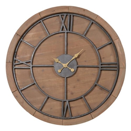 Zegar Fir Wood 100 cm tarcza drewno jodły żelazo złote wskazówki