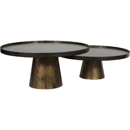 Stoliki kawowe Belgrave Iron – komplet 2 okrągłych stolików 85 i 80 cm w antycznym złocie