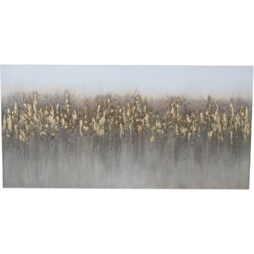 Obraz Sparkling Abstract 150 × 75 cm – pozioma abstrakcja w złocie, beżu i szarości, ręcznie wykończona