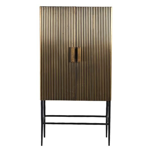 Barek na alkohole - wysoka komoda Antique Brass 151 cm mosiądz złoty barek na alkohole na podstawie