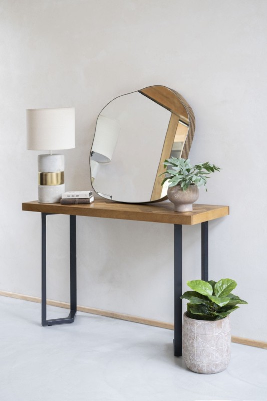 Lampa Manresa Gold z jasnym lnianym abażurem