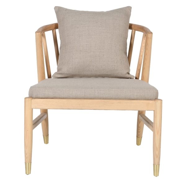 fotel Chester Simple z drewna jesionowego z lnianą poduszką