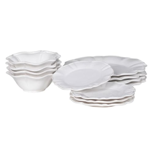 Komplet Scallope White 12 elementów talerze i miski dolomit