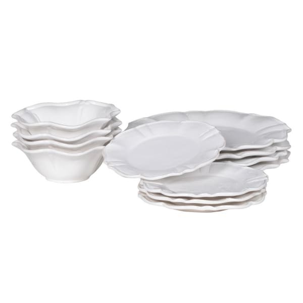 Komplet naczyń Scallope White 12 elementów z dolomitu