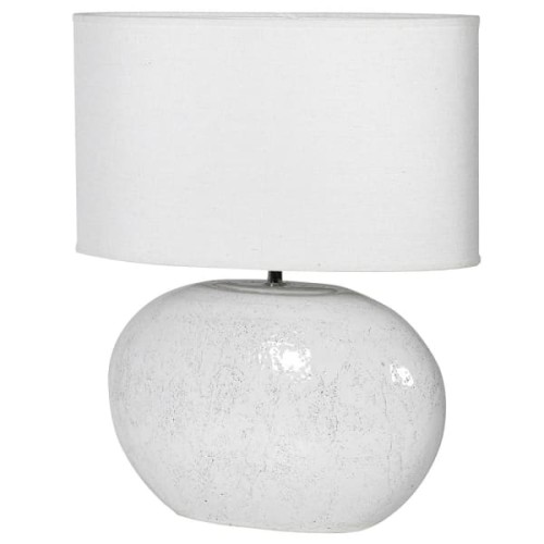 Biała lampa stołowa Oval 52 cm ceramiczna podstawa bawełniany abażur