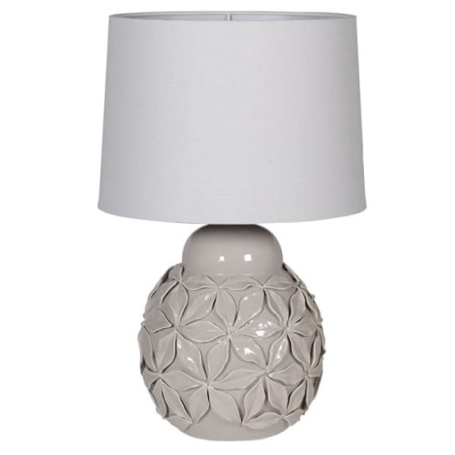 Lampa stołowa Flowers 55 cm ceramiczna podstawa beż lniany abażur