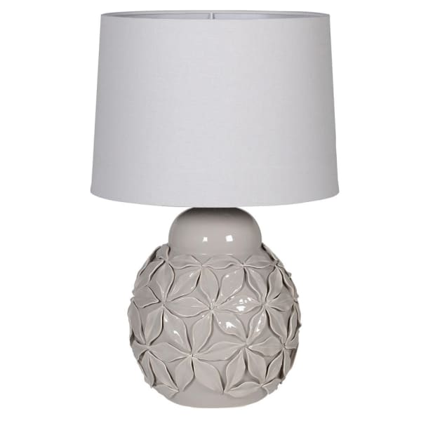 Beżowa lampka nocna ceramiczna z tłoczonym wzorem kwiatowym