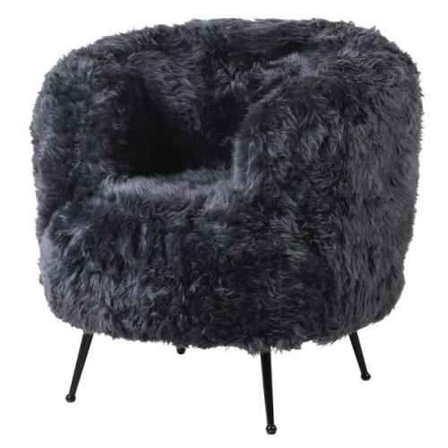 Fotel Lyall Elegant Grey 90 cm owcza skóra ciemnoszara czarne nóżki stal nierdzewna