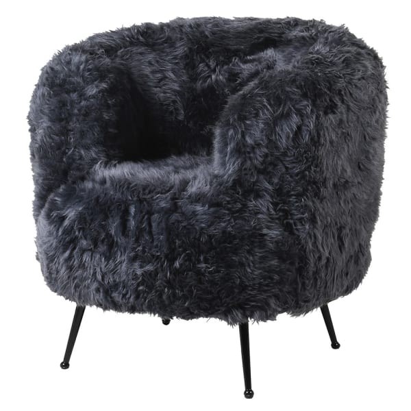 Fotel Lyall Elegant Grey z ciemnoszarej owczej skóry