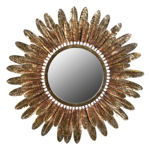 Lustro Pimlico Gold 78 cm średnicy żelazna złota rama motyw piór