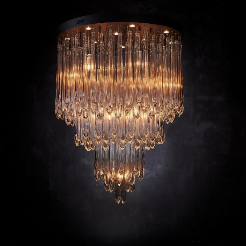 Duży szklany żyrandol Tiffany 120 cm z ręcznie dmuchanymi kroplami