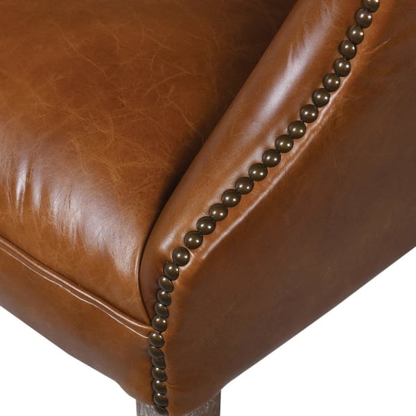 Fotel Eaton Brown klasyczny skórzany 86 cm naturalna skóra