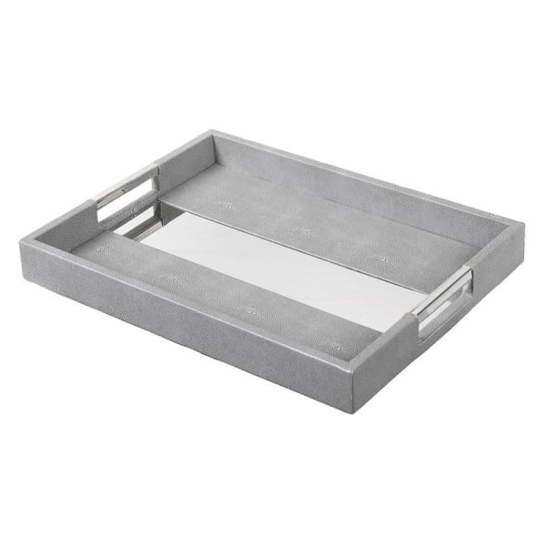 Komplet tace Pimlico Silver szaro-srebrne dwie tace prostokątne sztuczna skóra stal nierdzewna