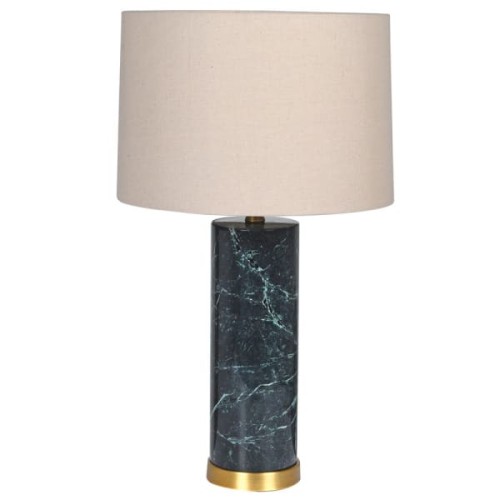 Lampa stołowa Enderby Green 65 cm – zielona marmurowa podstawa, złote detale i lniany abażur