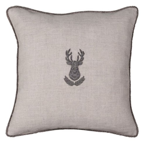 Poduszka dekoracyjna Stag Silver 45x45 100% len ręcznie szyta jeleń wypełnienie puch