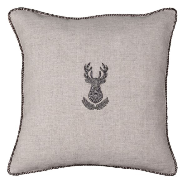 Poduszka dekoracyjna Stag Silver 45x45 lniana z motywem jelenia